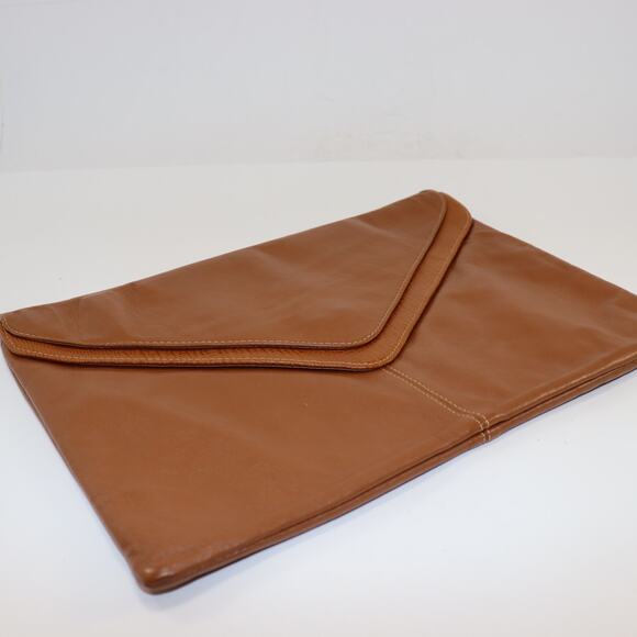 Vintage Brown Leather Envelope Clutch Purse - Picture 1 of 4